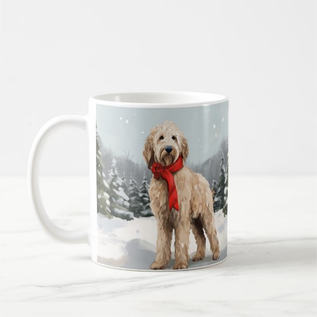 Goldendoodle Dog in Snow Christmas  Coffee Mug (Left)