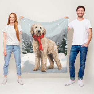 Goldendoodle Dog in Snow Christmas Fleece Blanket