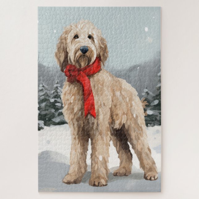 Goldendoodle Dog in Snow Christmas  Jigsaw Puzzle (Vertical)