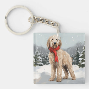 Goldendoodle Dog in Snow Christmas  Key Ring