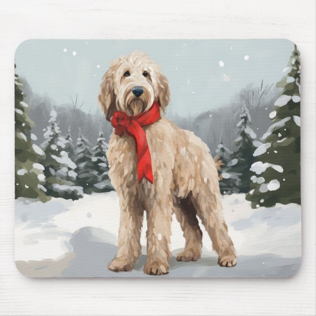 Goldendoodle Dog in Snow Christmas  Mouse Mat (Front)