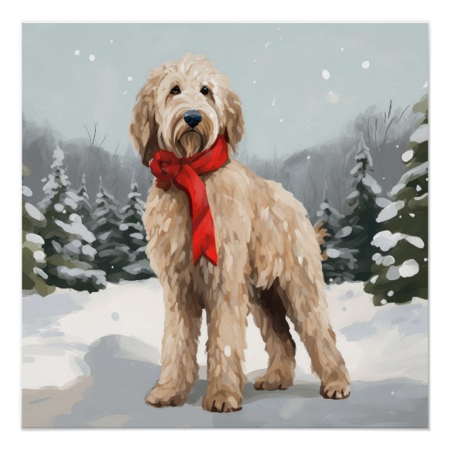Goldendoodle Dog in Snow Christmas  Poster (Front)