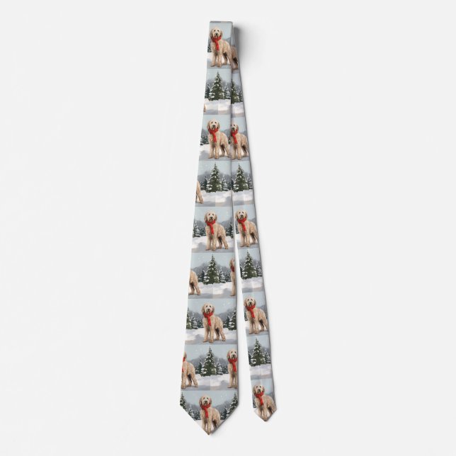 Goldendoodle Dog in Snow Christmas  Tie (Front)