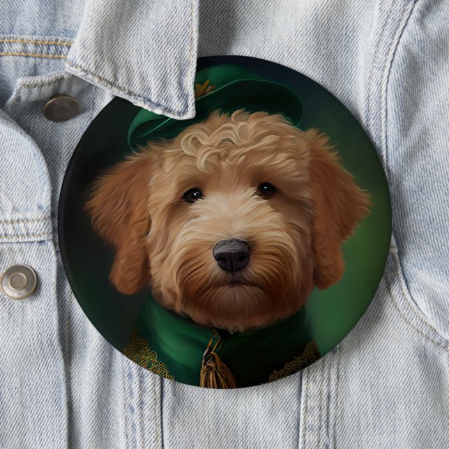 Goldendoodle  Dog in St. Patrick's Day Dress 6 Cm Round Badge (In Situ)