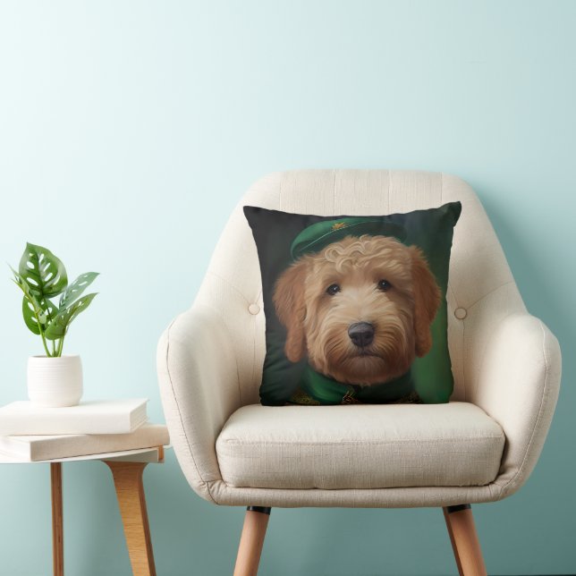 Goldendoodle  Dog in St. Patrick's Day Dress Cushion (Chair)