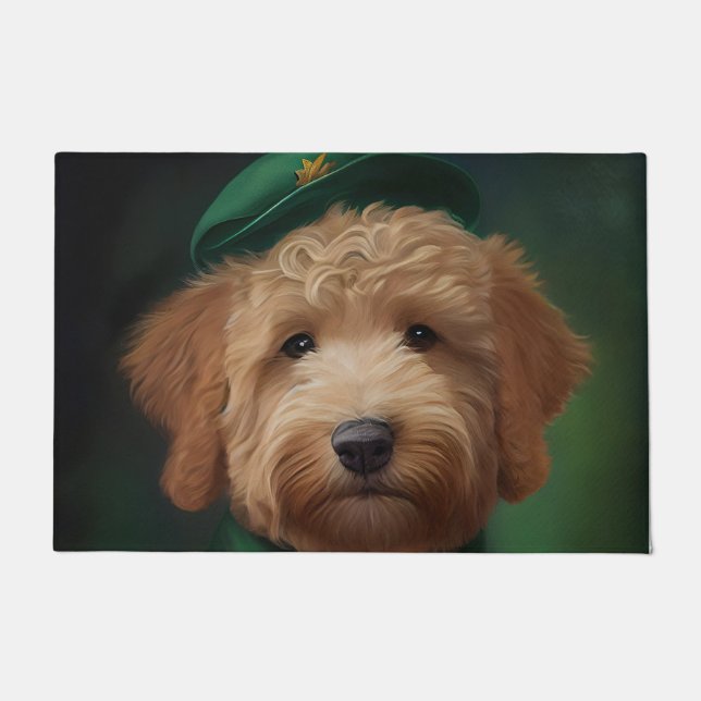 Goldendoodle  Dog in St. Patrick's Day Dress Doormat (Front)