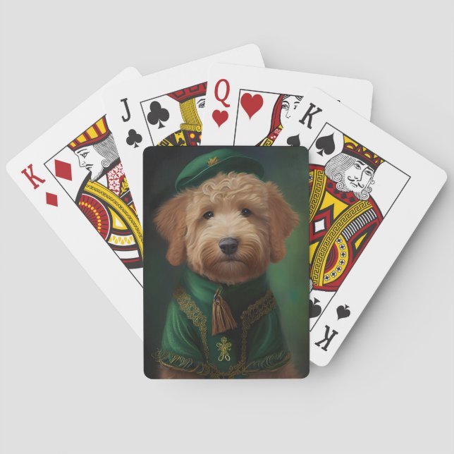 Goldendoodle  Dog in St. Patrick's Day Dress Playing Cards (Back)