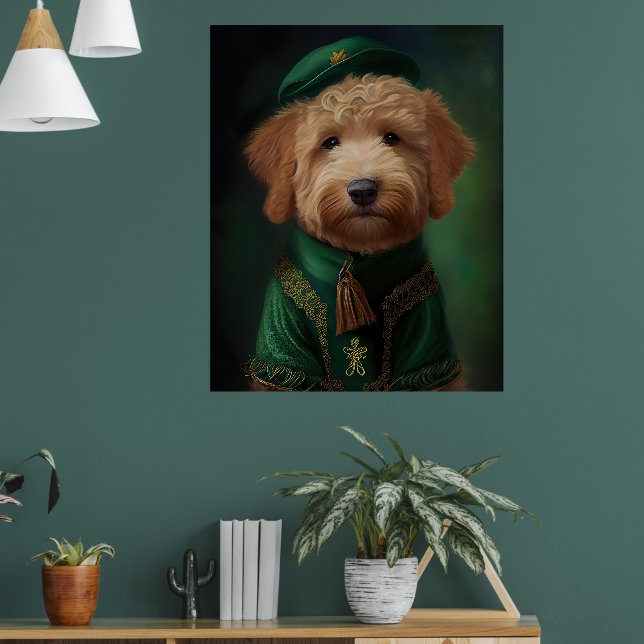 Goldendoodle  Dog in St. Patrick's Day Dress Poster (Living Room 1)