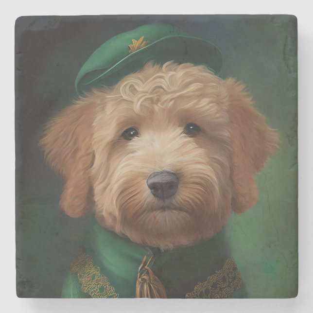 Goldendoodle  Dog in St. Patrick's Day Dress Stone Coaster (Front)