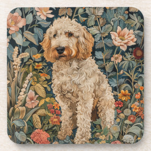 Goldendoodle Dog in William Morris Style Garden Coaster