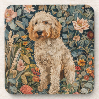 Goldendoodle Dog in William Morris Style Garden Coaster