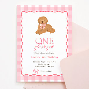 Goldendoodle Dog One Golden Year Girls Birthday Invitation