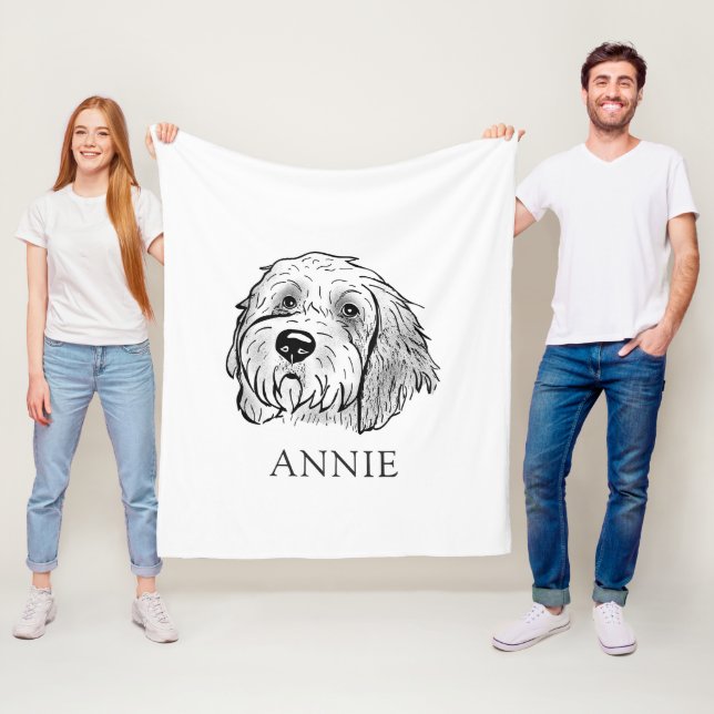 Goldendoodle Dog Personalised Drawing Fleece Blanket (In Situ)