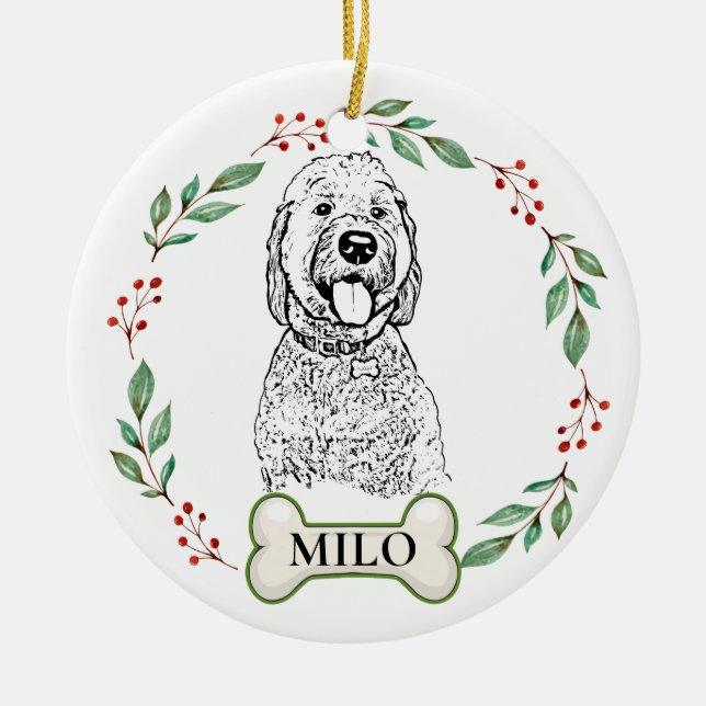 Goldendoodle Dog Personalised Hand Drawing Cer Ceramic Tree Decoration (Front)