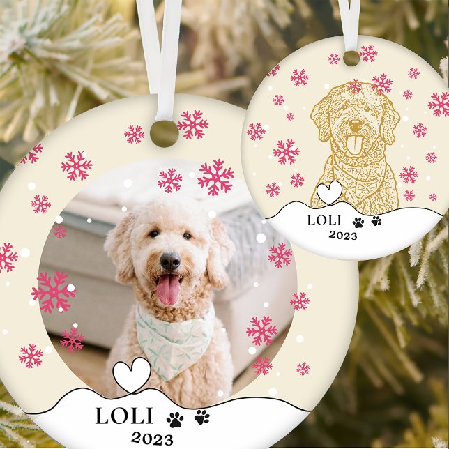 Goldendoodle Dog Personalised Hand Drawing Ceramic Tree Decoration (Creator Uploaded)