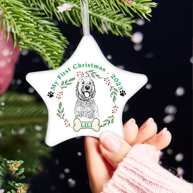 Goldendoodle Dog Personalised Hand Drawing Ceramic Tree Decoration (Creator Uploaded)