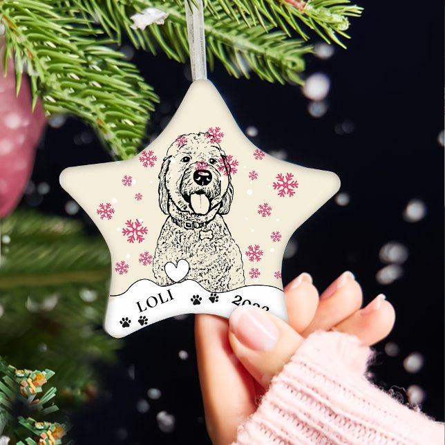 Goldendoodle Dog Personalised Hand Drawing Ceramic Tree Decoration (Creator Uploaded)