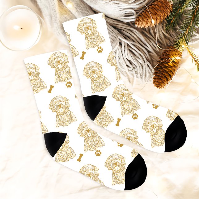 Goldendoodle Dog Personalised Hand Drawing Socks (Creator Uploaded)