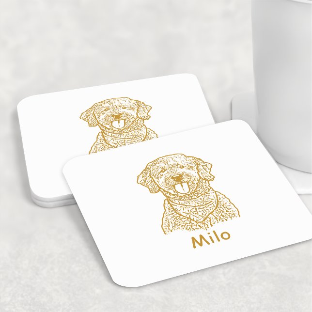 Goldendoodle Dog Personalised Hand Drawing Square Paper Coaster (Creator Uploaded)