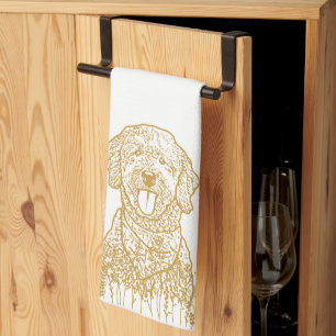 Goldendoodle Dog Personalised Hand Drawing Tea Towel