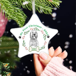 Goldendoodle Dog Personalized Hand Drawing Ceramic Tree Decoration