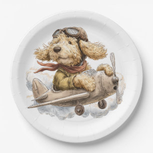 Goldendoodle Dog Pilot Aeroplane Paper Plate