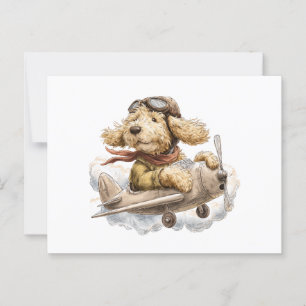 Goldendoodle Dog Pilot Aeroplane Postcard