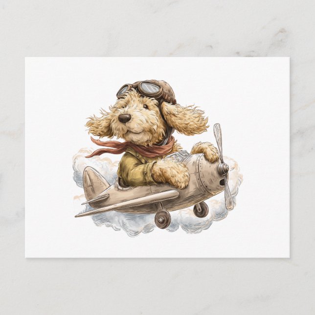 Goldendoodle Dog Pilot Aeroplane Postcard (Front)