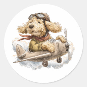 Goldendoodle Dog Pilot Airplane Classic Round Sticker
