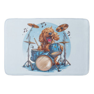 Goldendoodle Dog Playing Drums Bath Mat