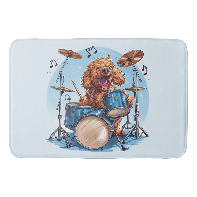 Goldendoodle Dog Playing Drums Bath Mat (Front)