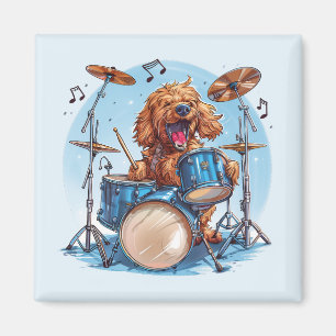 Goldendoodle Dog Playing Drums Magnet