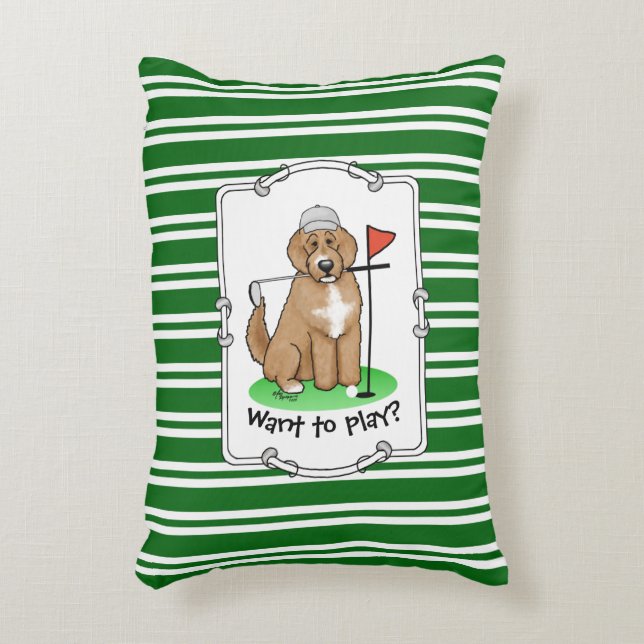 Goldendoodle Dog Playing Golf (red whmk2) Cute Fun Decorative Cushion (Front(Vertical))