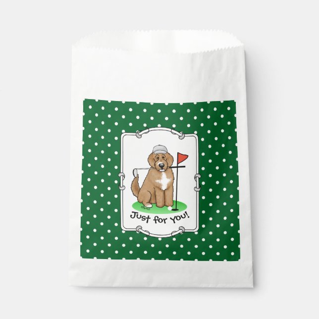 Goldendoodle Dog Playing Golf (red whmk2) Cute Fun Favour Bags (Front)