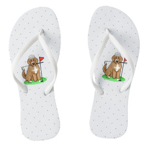 Goldendoodle Dog Playing Golf (red whmk2) Cute Fun Flip Flops