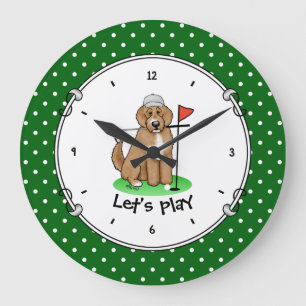 Goldendoodle Dog Playing Golf (red whmk2) Cute Fun Large Clock