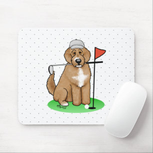Goldendoodle Dog Playing Golf (red whmk2) Cute Fun Mouse Mat