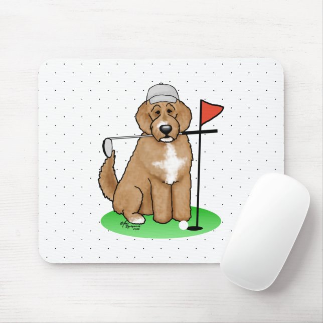 Goldendoodle Dog Playing Golf (red whmk2) Cute Fun Mouse Mat (With Mouse)