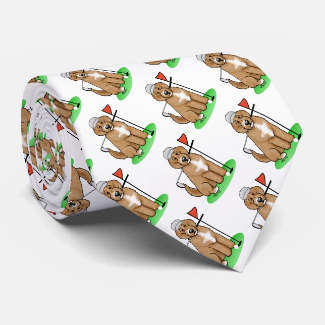 Goldendoodle Dog Playing Golf (red whmk2) Cute Fun Tie (Rolled)