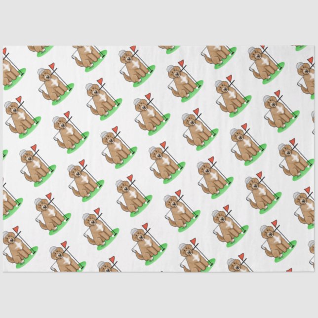 Goldendoodle Dog Playing Golf (red whmk2) Cute Fun Tissue Paper (Front)