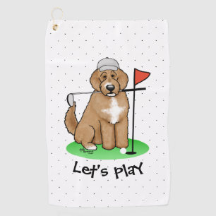Goldendoodle Dog Playing Golf (red whmk2) Cute Fun Towel
