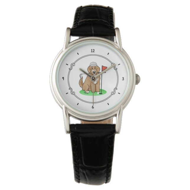 Goldendoodle Dog Playing Golf (red whmk2) Cute Fun Watch (Front)