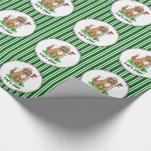 Goldendoodle Dog Playing Golf (red whmk2) Cute Fun Wrapping Paper