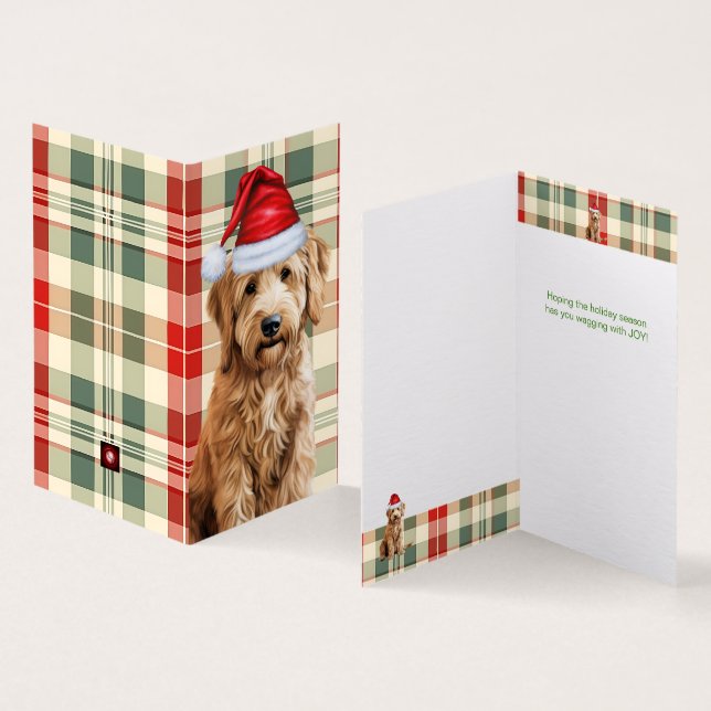 Goldendoodle Dog Red and Green Plaid Holiday Card (Inside and Outside)