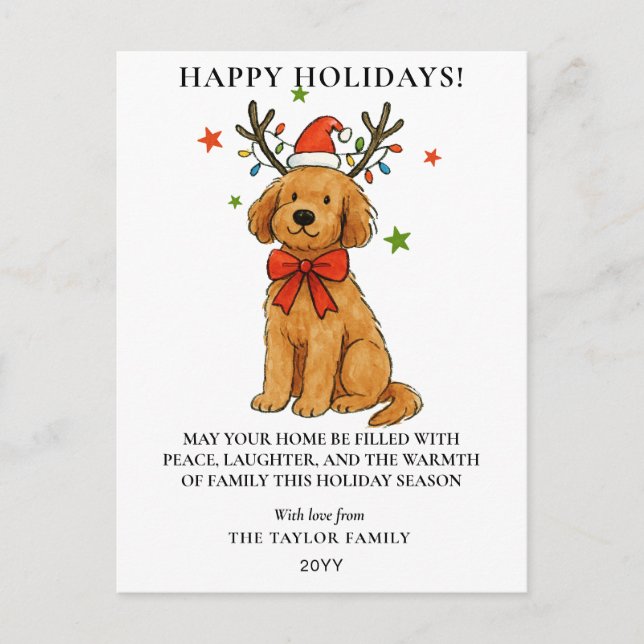 Goldendoodle Dog Reindeer Antlers Puppy Christmas Holiday Postcard (Front)