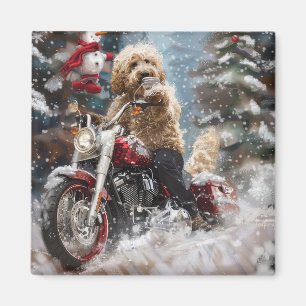 Goldendoodle Dog Riding Motorcycle Christmas  Magnet