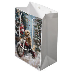 Goldendoodle Dog Riding Motorcycle Christmas  Medium Gift Bag