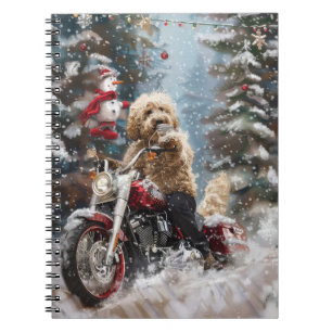 Goldendoodle Dog Riding Motorcycle Christmas Notebook