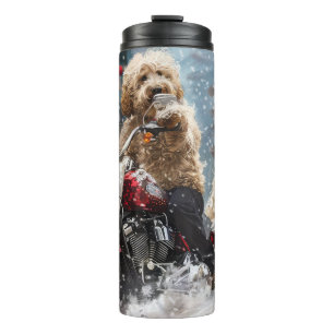 Goldendoodle Dog Riding Motorcycle Christmas  Thermal Tumbler