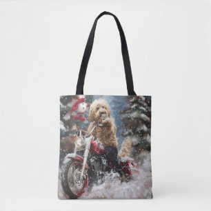 Goldendoodle Dog Riding Motorcycle Christmas Tote Bag